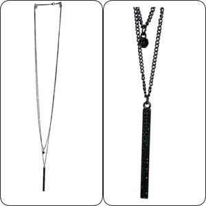 Necklace with green stones. Dark gray chain.